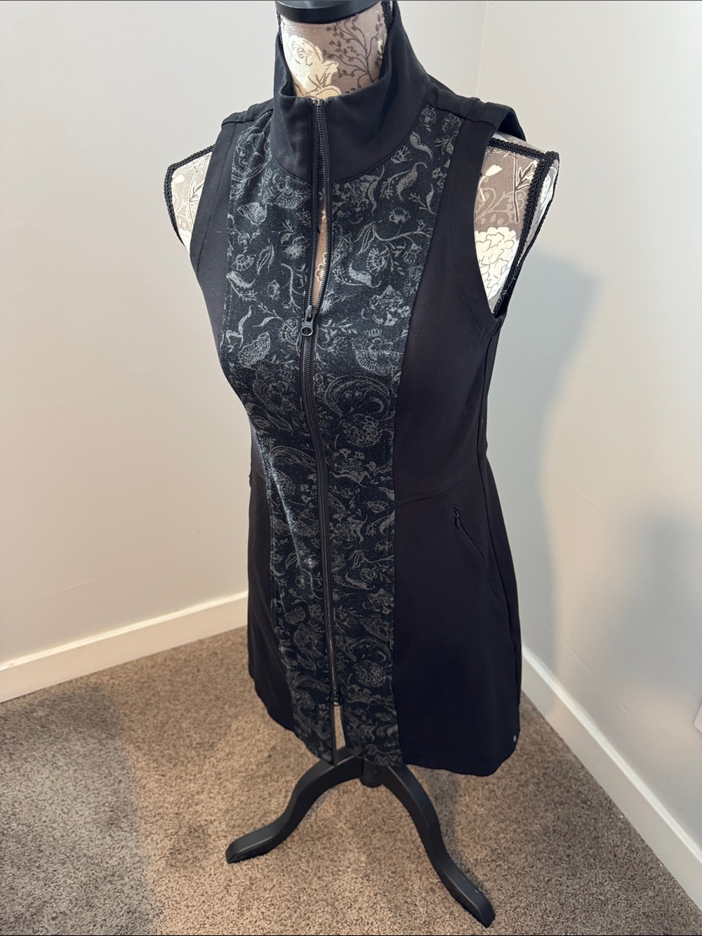 Title Nine Black Sleeveless Zip Dress with Gray Floral Panel
